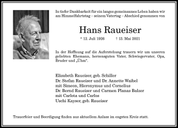 Anzeige von Hans Raueiser von General-Anzeiger Bonn