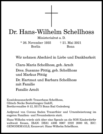 Anzeige von Hans-Wilhelm Schellhoss von General-Anzeiger Bonn