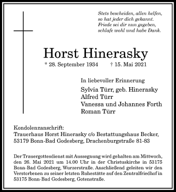 Anzeige von Horst Hinerasky von General-Anzeiger Bonn