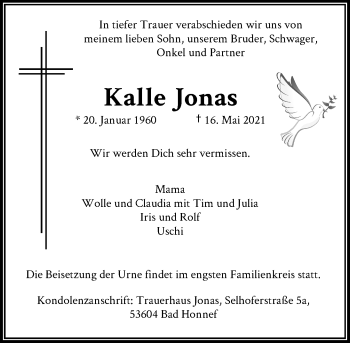 Anzeige von Kalle Jonas von General-Anzeiger Bonn