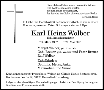 Anzeige von Karl Heinz Wolber von General-Anzeiger Bonn