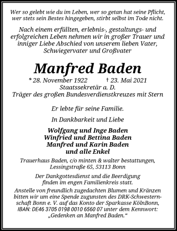 Anzeige von Manfred Baden von General-Anzeiger Bonn