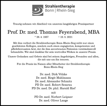 Anzeige von Thomas Feyerabend von General-Anzeiger Bonn