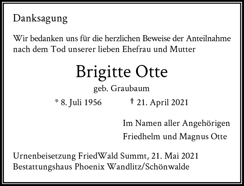  Traueranzeige für Brigitte Otte vom 03.07.2021 aus General-Anzeiger Bonn