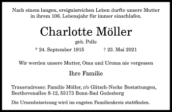 Anzeige von Charlotte Möller von General-Anzeiger Bonn