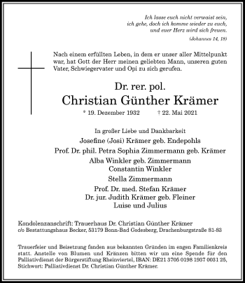 Anzeige von Christian Günther Krämer von General-Anzeiger Bonn