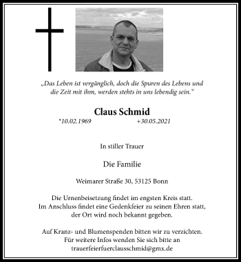 Anzeige von Claus Schmid von General-Anzeiger Bonn