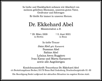Anzeige von Ekkehard Abel von General-Anzeiger Bonn