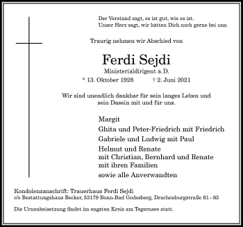 Anzeige von Ferdi Sejdi von General-Anzeiger Bonn