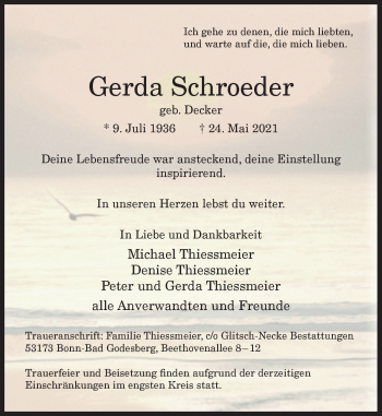 Anzeige von Gerda Schroeder von General-Anzeiger Bonn