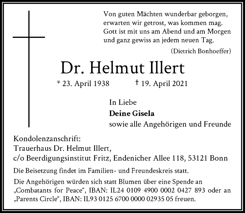  Traueranzeige für Helmut Illert vom 05.06.2021 aus General-Anzeiger Bonn