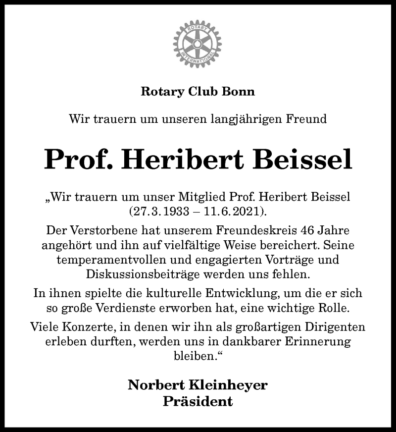  Traueranzeige für Heribert Beissel vom 19.06.2021 aus General-Anzeiger Bonn