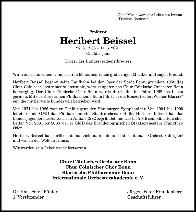  Traueranzeige für Heribert Beissel vom 19.06.2021 aus General-Anzeiger Bonn