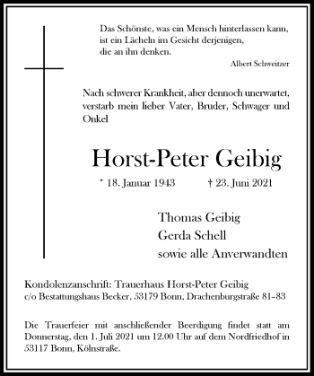 Anzeige von Horst-Peter Geibig von General-Anzeiger Bonn