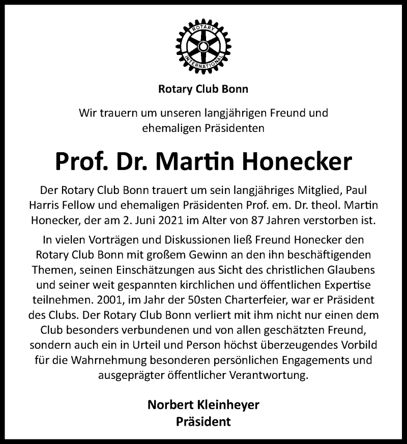  Traueranzeige für Martin Honecker vom 09.06.2021 aus General-Anzeiger Bonn