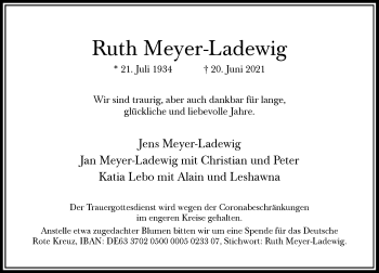 Anzeige von Ruth Meyer-Ladewig von General-Anzeiger Bonn