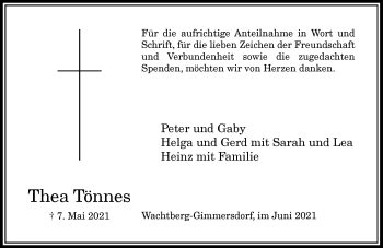 Anzeige von Thea Tönnes von General-Anzeiger Bonn