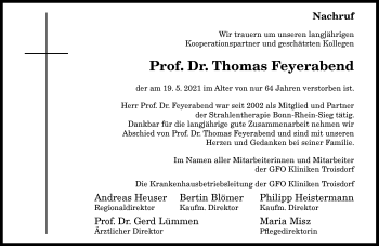 Anzeige von Thomas Feyerabend von General-Anzeiger Bonn