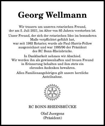 Anzeige von Georg Wellmann von General-Anzeiger Bonn