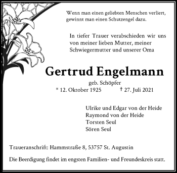 Anzeige von Gertrud Engelmann von General-Anzeiger Bonn