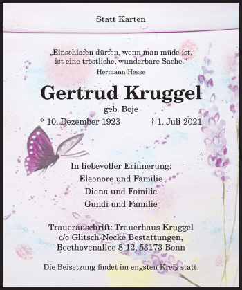 Anzeige von Gertrud Kruggel von General-Anzeiger Bonn