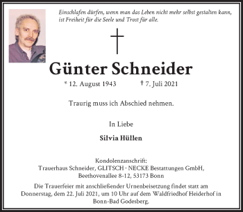 Anzeige von Günter Schneider von General-Anzeiger Bonn