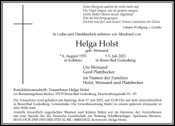 Anzeige von Helga Holst von General-Anzeiger Bonn