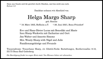 Anzeige von Helga Margo Sharp von General-Anzeiger Bonn