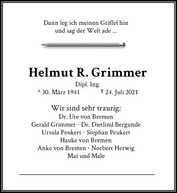 Anzeige von Helmut R. Grimmer von General-Anzeiger Bonn
