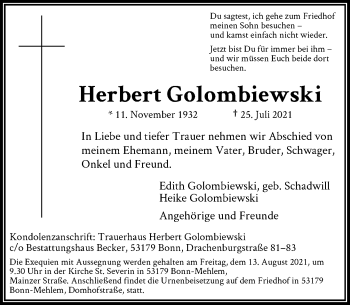 Anzeige von Herbert Golombiewski von General-Anzeiger Bonn