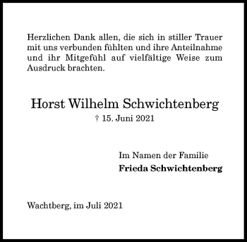 Anzeige von Horst Wilhelm Schwichtenberg von General-Anzeiger Bonn