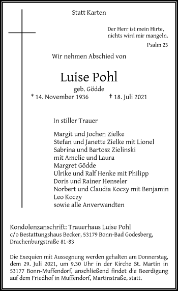 Anzeige von Luise Pohl von General-Anzeiger Bonn