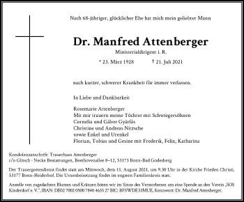 Anzeige von Manfred Attenberger von General-Anzeiger Bonn