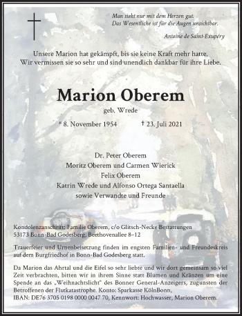 Anzeige von Marion Oberem von General-Anzeiger Bonn