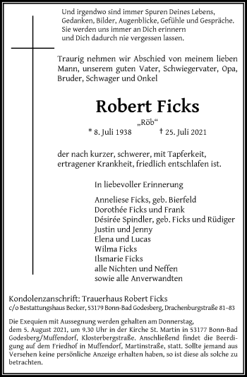 Anzeige von Robert Ficks von General-Anzeiger Bonn