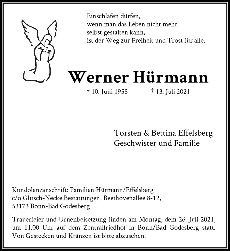  Traueranzeige für Werner Hürmann vom 21.07.2021 aus General-Anzeiger Bonn