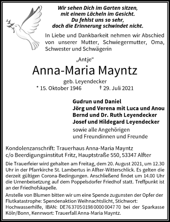 Anzeige von Anna-Maria Mayntz von General-Anzeiger Bonn