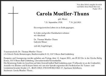 Anzeige von Carola Mueller-Thuns von General-Anzeiger Bonn
