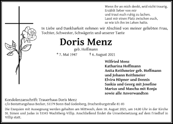 Anzeige von Doris Menz von General-Anzeiger Bonn
