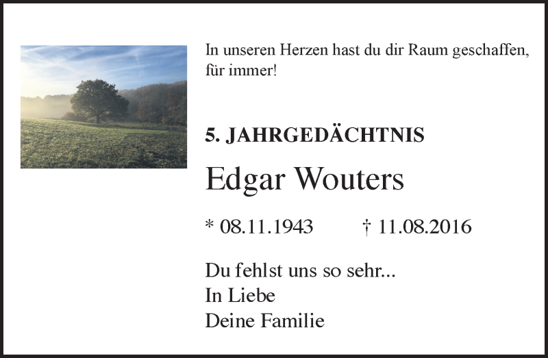  Traueranzeige für Edgar Wouters vom 14.08.2021 aus General-Anzeiger Bonn