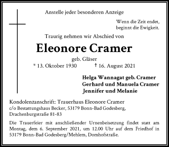Anzeige von Eleonore Cramer von General-Anzeiger Bonn