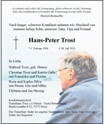 Anzeige von Hans-Peter Trost von General-Anzeiger Bonn
