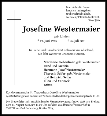 Anzeige von Josefine Westermaier von General-Anzeiger Bonn