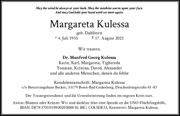 Anzeige von Margareta Kulessa von General-Anzeiger Bonn