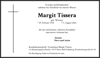 Anzeige von Margit Tissera von General-Anzeiger Bonn