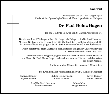Anzeige von Paul Heinz Hagen von General-Anzeiger Bonn