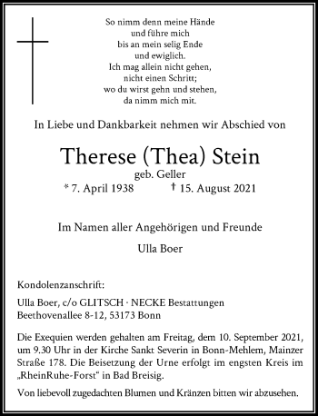 Anzeige von Therese Stein von General-Anzeiger Bonn