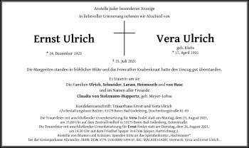 Anzeige von Vera Ulrich von General-Anzeiger Bonn