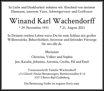 Anzeige von Winand Karl Wachendorff von General-Anzeiger Bonn