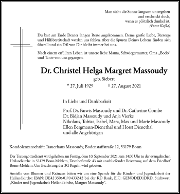 Anzeige von Christel Helga Margret Massoudy Massoudy von General-Anzeiger Bonn